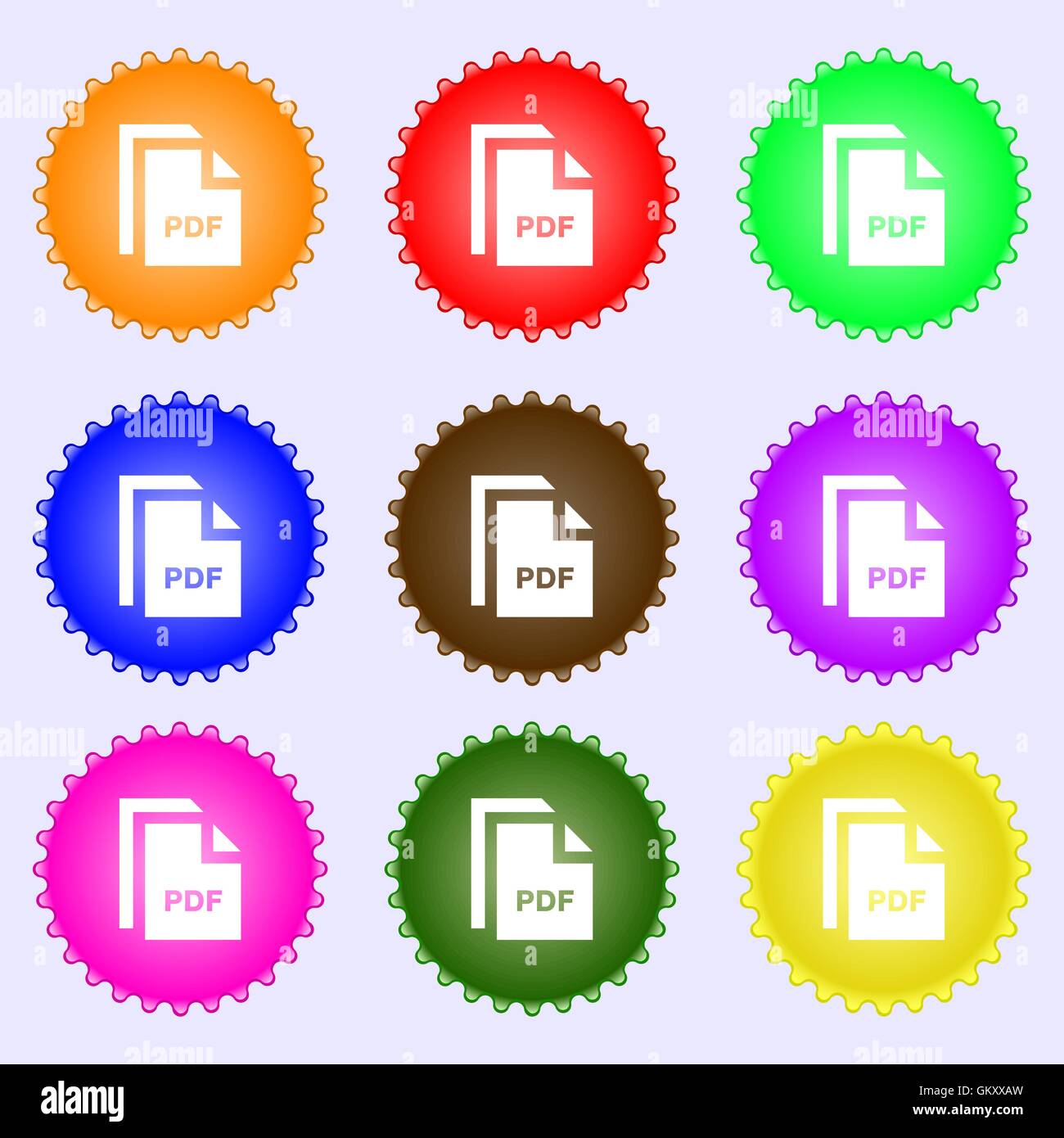file PDF icon sign. A set of nine different colored labels. Vector ...