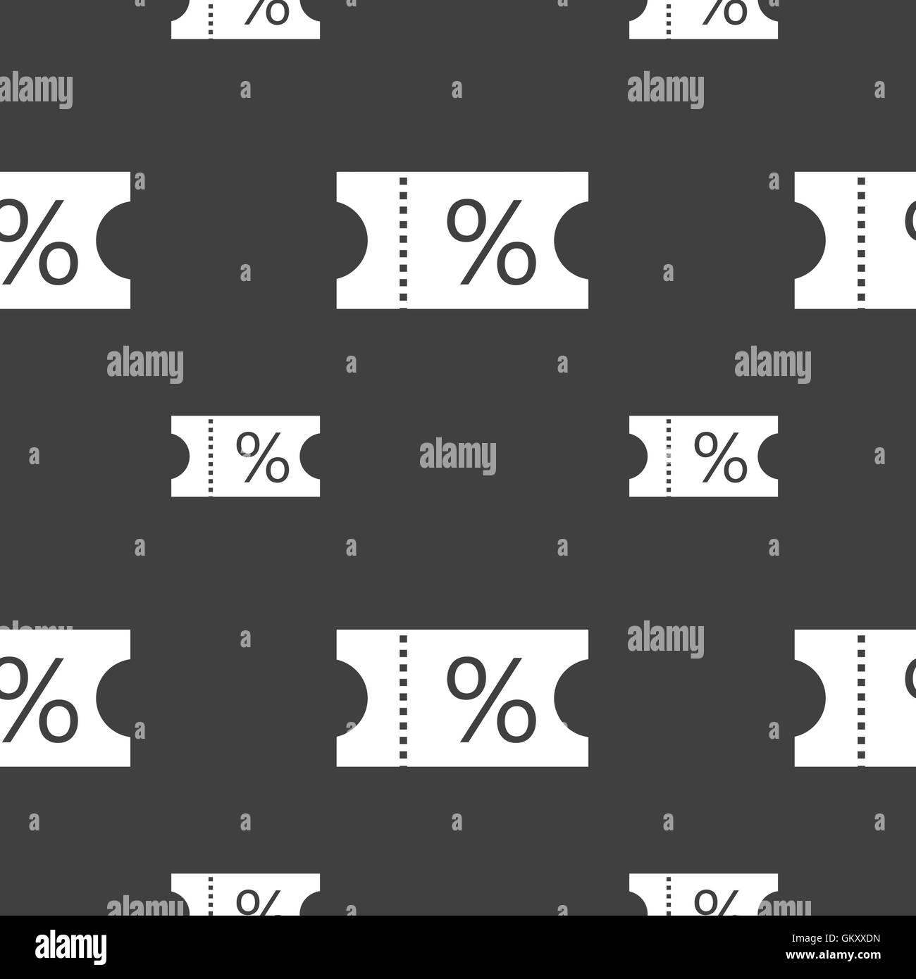 ticket discount icon sign. Seamless pattern on a gray background. Vector Stock Vector