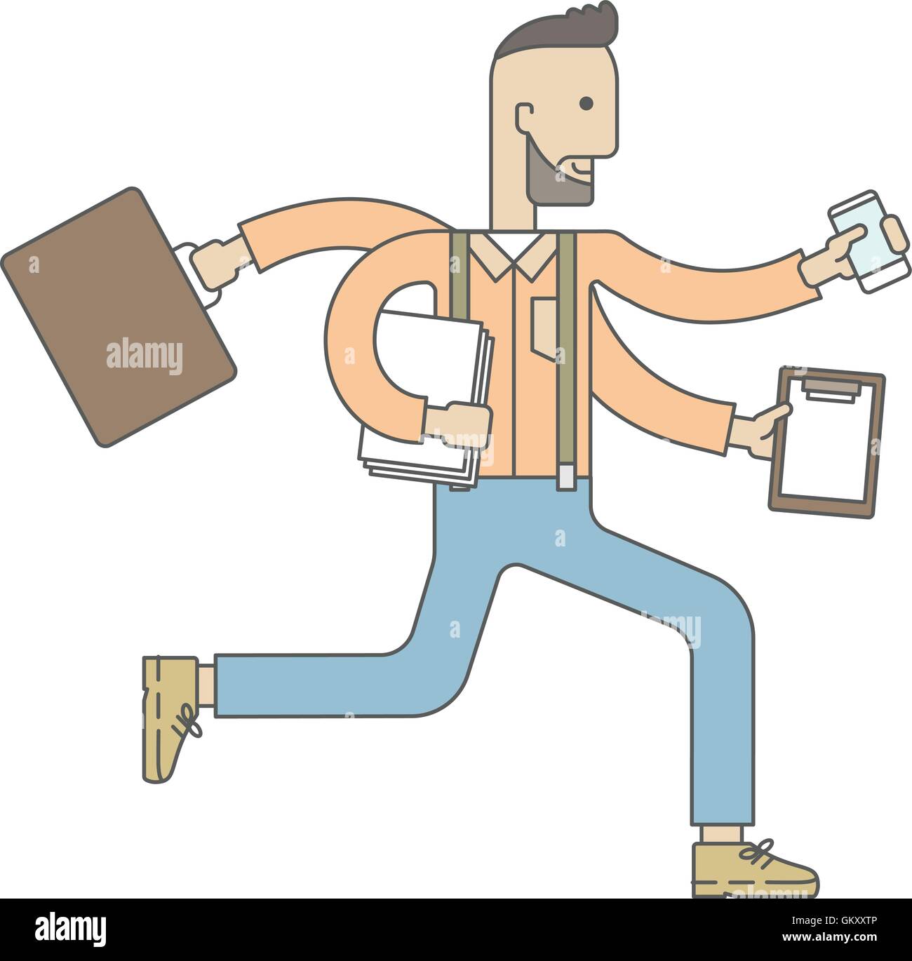 Worker with multitasking job. Stock Vector