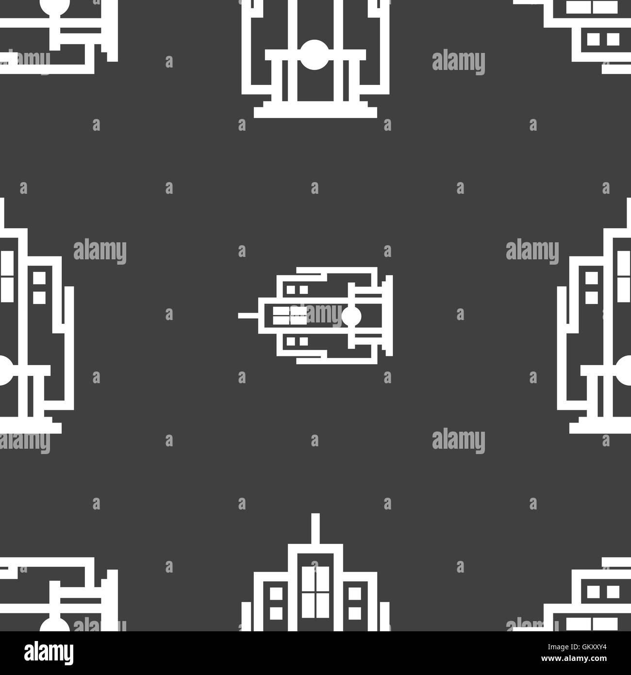 skyscraper icon sign. Seamless pattern on a gray background. Vector ...