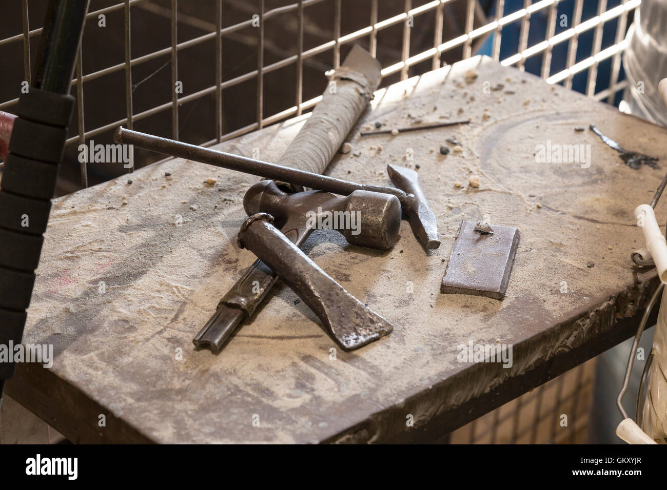 steel tools for manufacturing on a steel bench Stock Photo