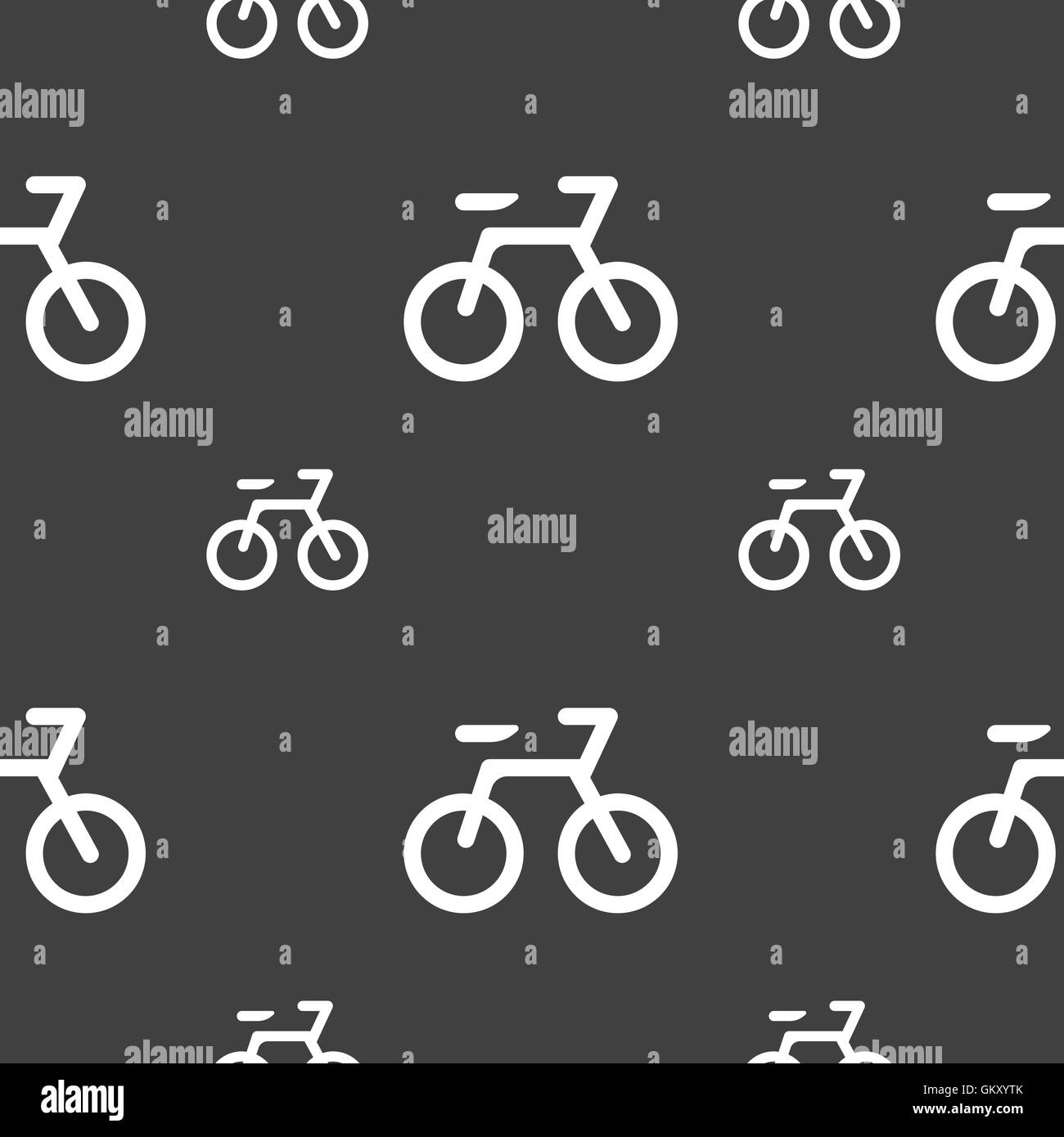 Bicycle icon sign. Seamless pattern on a gray background. Vector Stock Vector