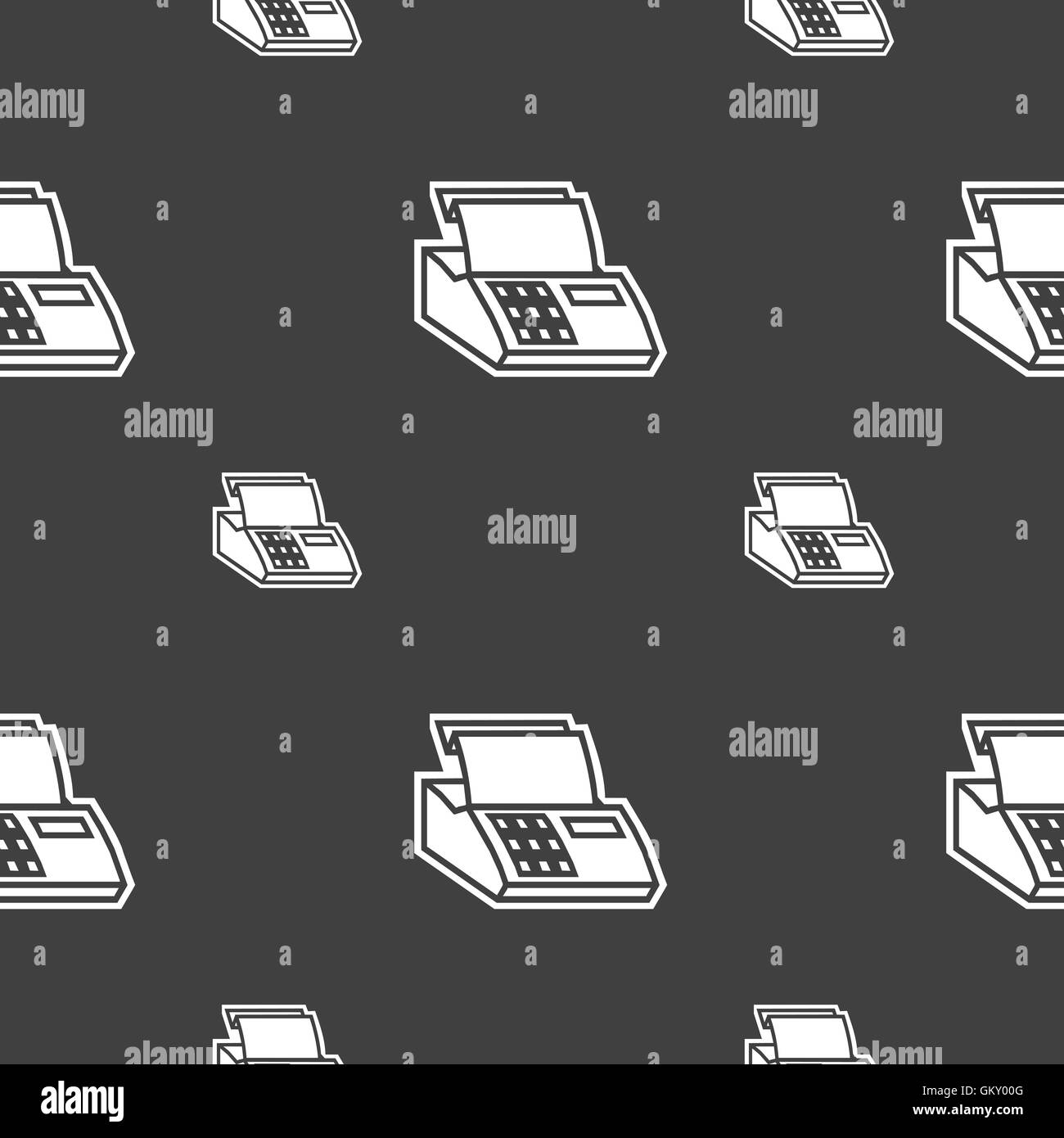 Cash register machine icon sign. Seamless pattern on a gray background