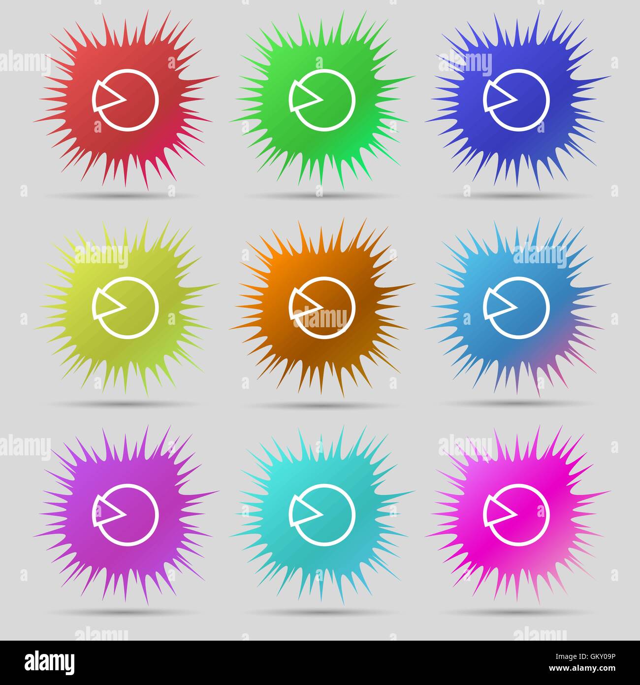 Pie chart graph icon sign. A set of nine original needle buttons ...