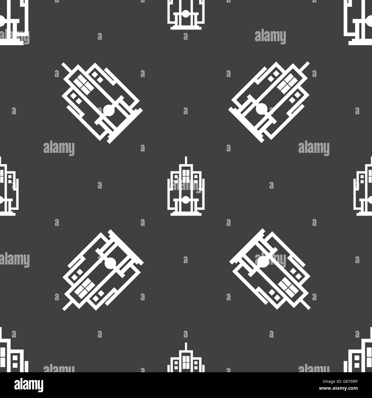 skyscraper icon sign. Seamless pattern on a gray background. Vector ...