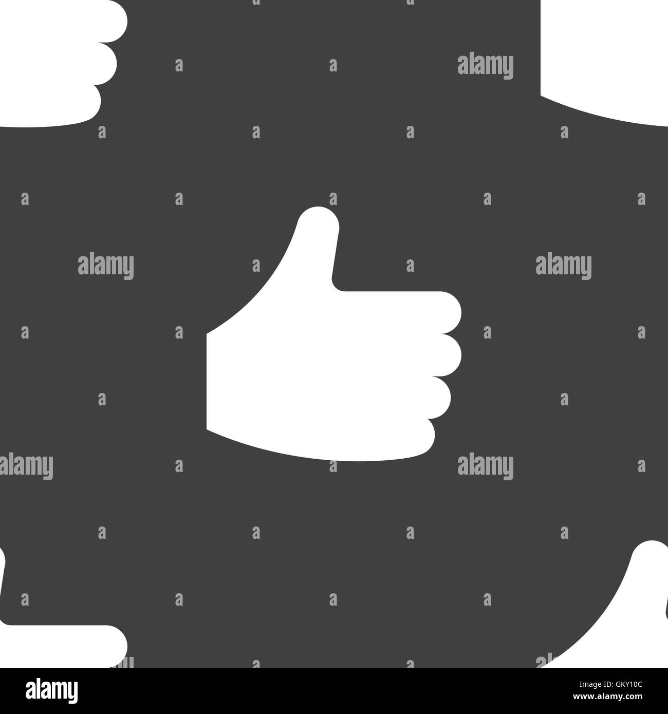 Like, Thumb up icon sign. Seamless pattern on a gray background. Vector Stock Vector