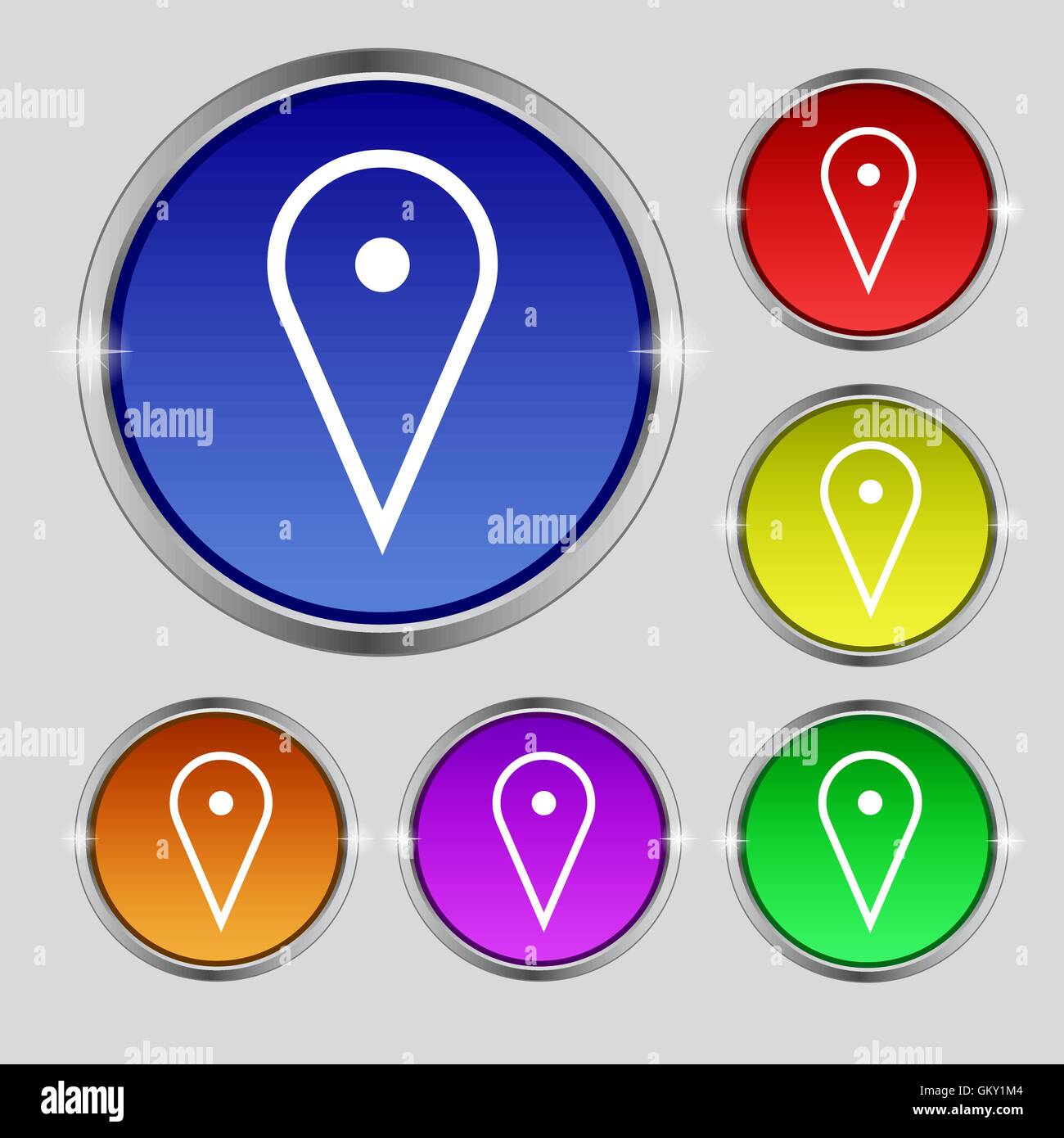map poiner icon sign. Round symbol on bright colourful buttons. Vector ...