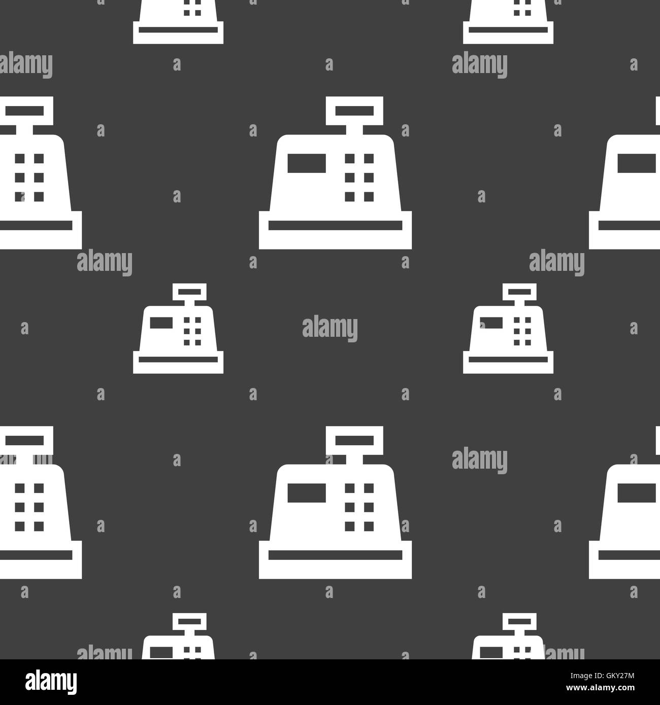 Cash register icon sign. Seamless pattern on a gray background. Vector Stock Vector