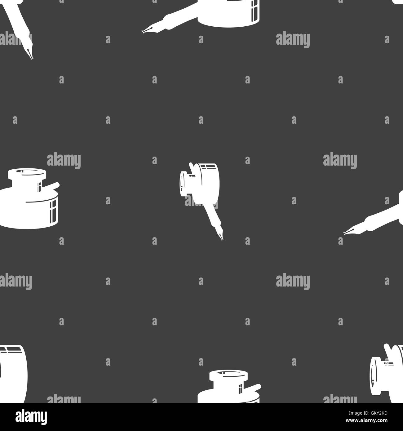 pen and ink icon sign. Seamless pattern on a gray background. Vector Stock Vector