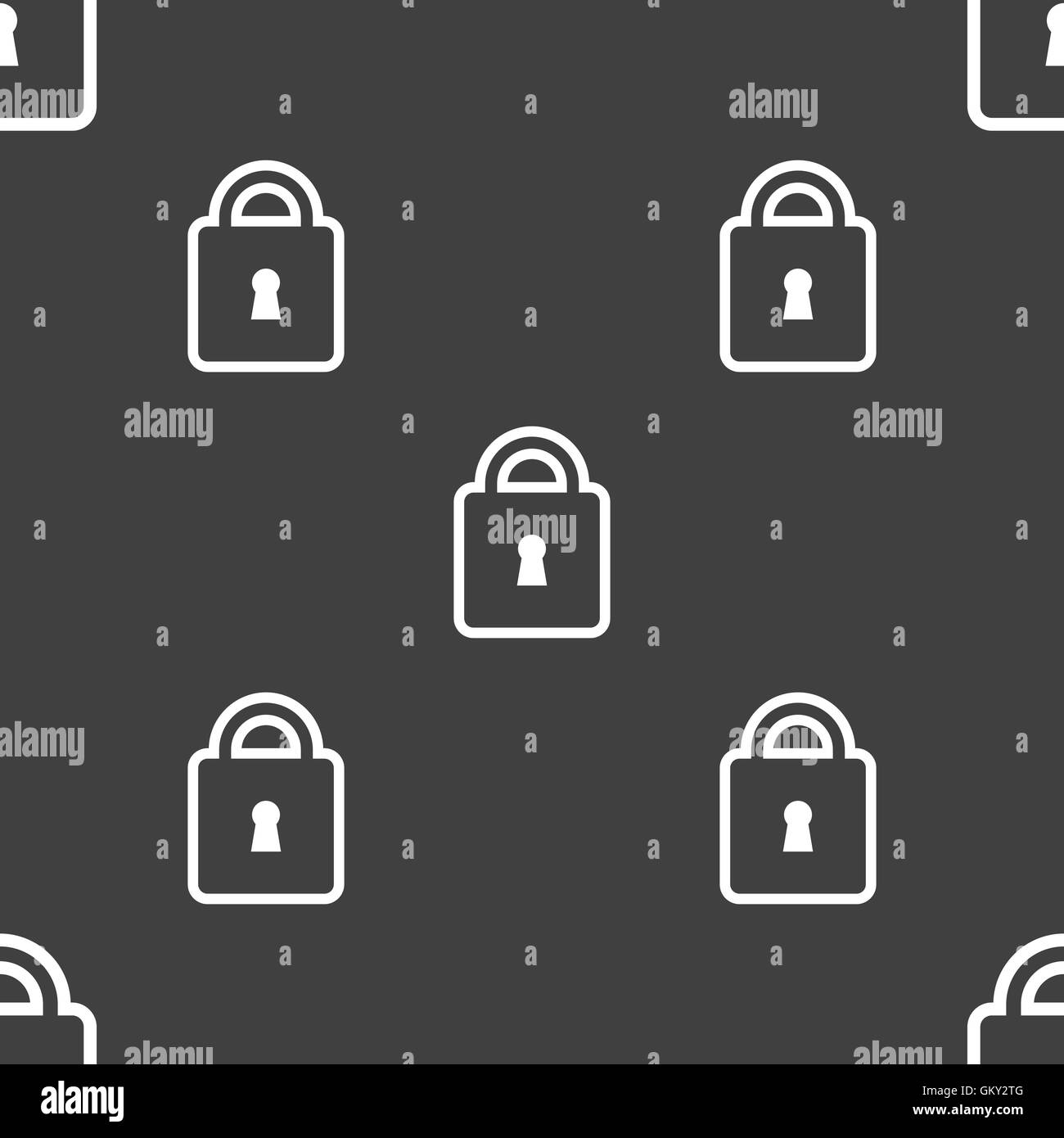 Lock icon sign. Seamless pattern on a gray background. Vector Stock Vector