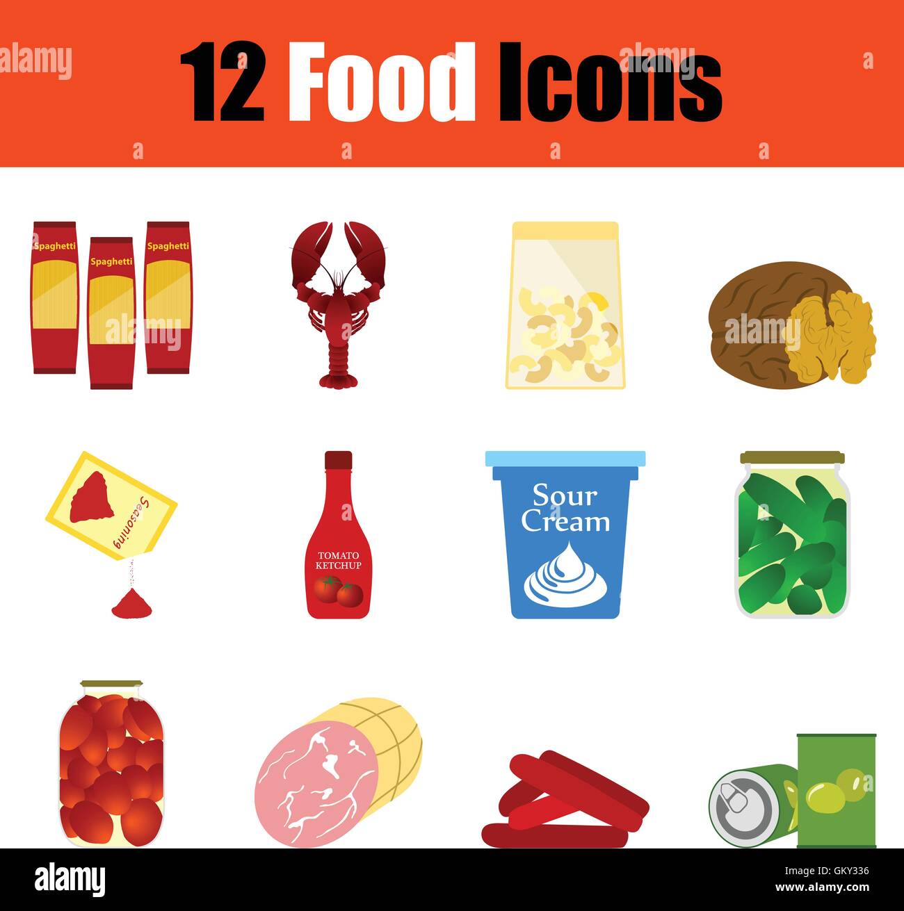 Food Icon Set Color Flat Design Vector Illustration Stock Vector