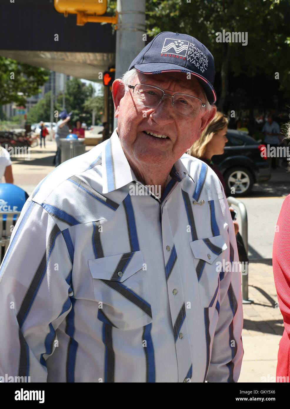 Austin, Texas, USA. 23rd Aug, 2016. Christopher Wilson, a WWII veteran from New Braunfels, made the short trip to Austin in support of Republican presidential nominee Donald J. Trump. Wilson was in line outside the Moody Theater in downtown Austin to attend the scheduled taping of a town hall event hosted by Fox News and political commentator Sean Hannity. Credit:  Scott W. Coleman/ZUMA Wire/Alamy Live News Stock Photo