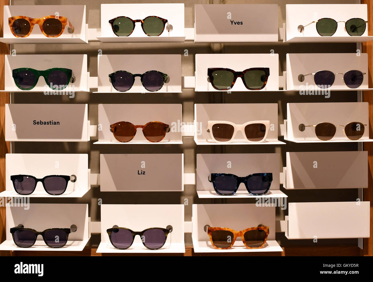 Berlin, Germany. 23rd Aug, 2016. Sunglasses in the flagship store of the Dutch  eyewear brand "Ace and Tate" in Berlin, Germany, 23 August 2016. Photo:  Jens Kalaene/dpa/Alamy Live News Stock Photo - Alamy