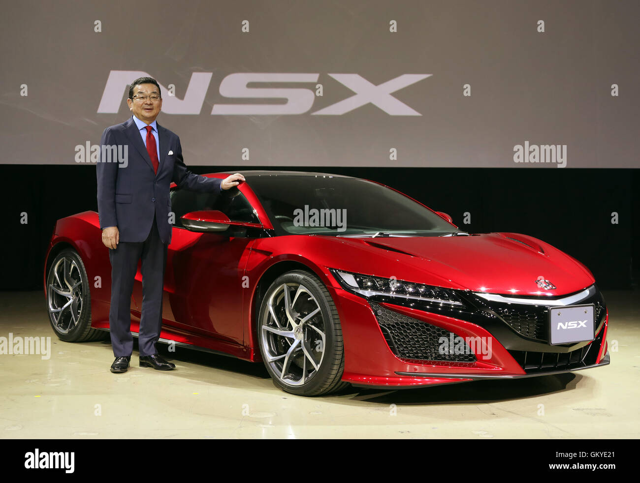 Japanese Automobile Giant Honda Motor President Takahiro Hachigo Introduces The Companys Sports Car NSX Fully Redesigned For First Time In 26 Years