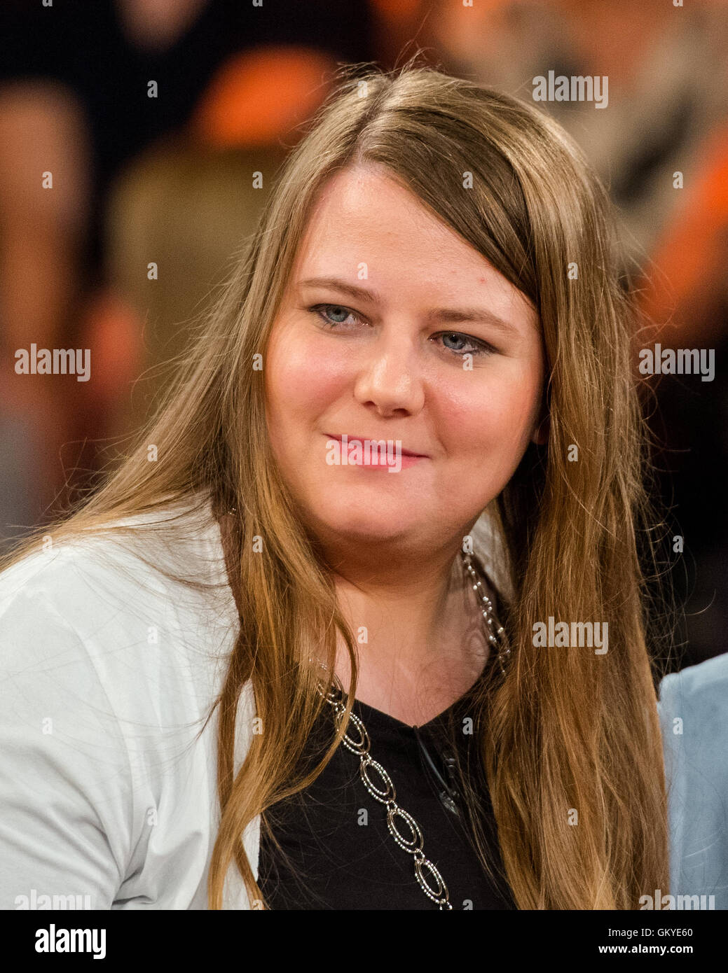 Abduction victim Natascha Kampusch pictured in the studio after the recording of ZDF talk show Markus Lanz, in Hamburg, Germany, 24 August 2016.   Photo: Daniel Bockwoldt/dpa Stock Photo