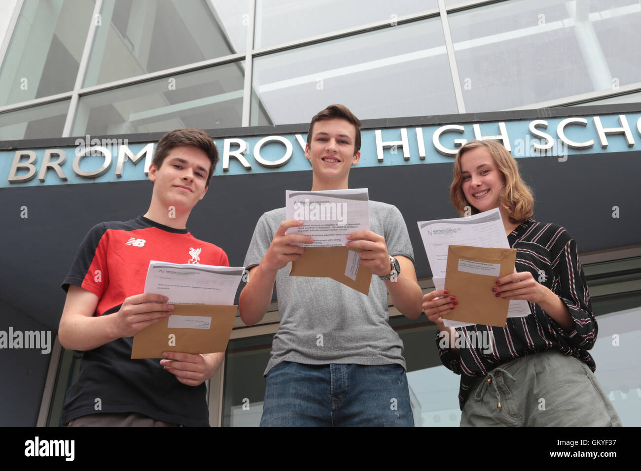 British school leavers receiving their examination results at their school in Bromsgrove, Worcestershire, UK Stock Photo
