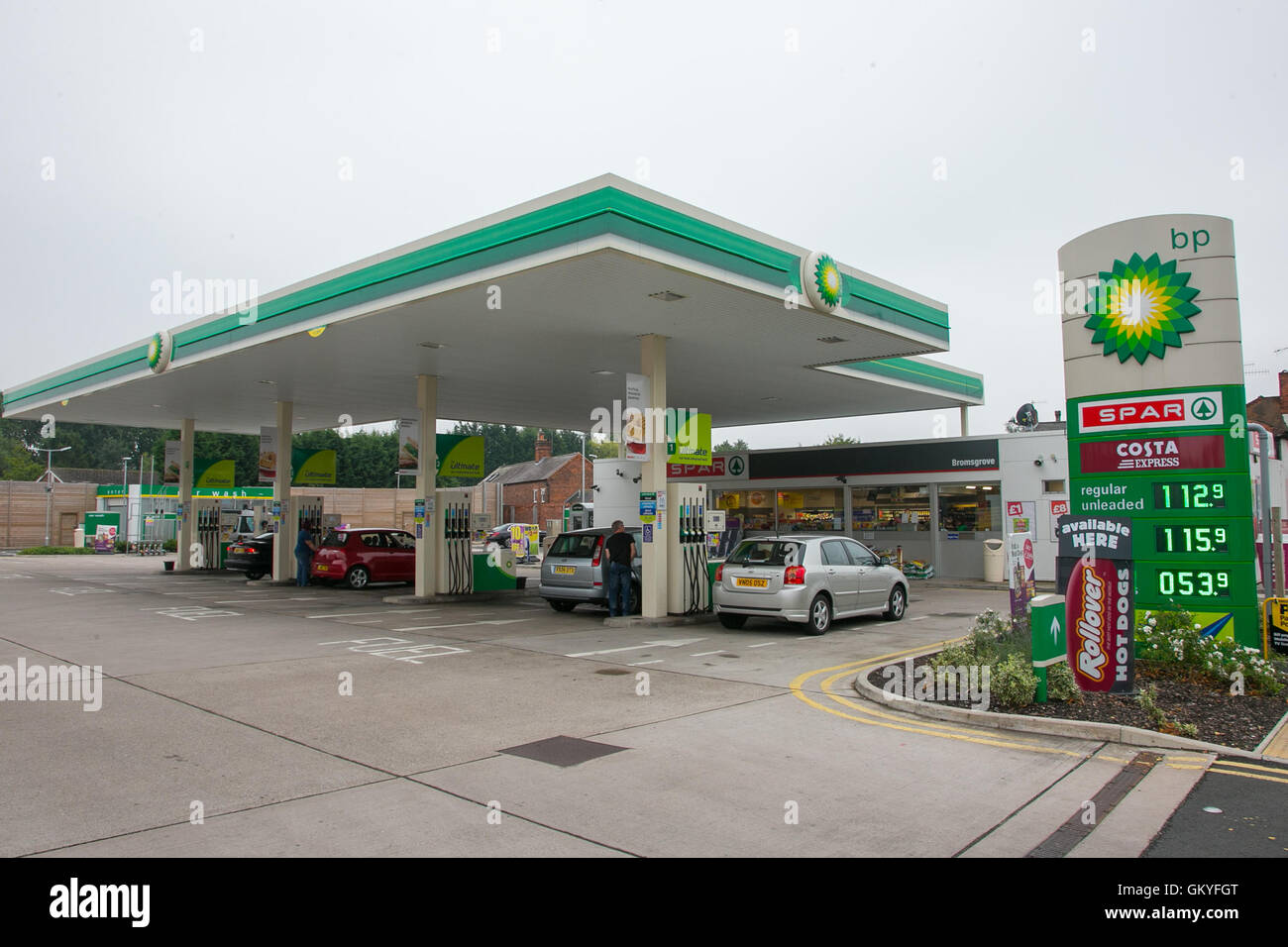 BP garage or fuel station on the Birmingham Road, Bromsgrove, Worcestershire UK where a blind customer was refused entry Stock Photo