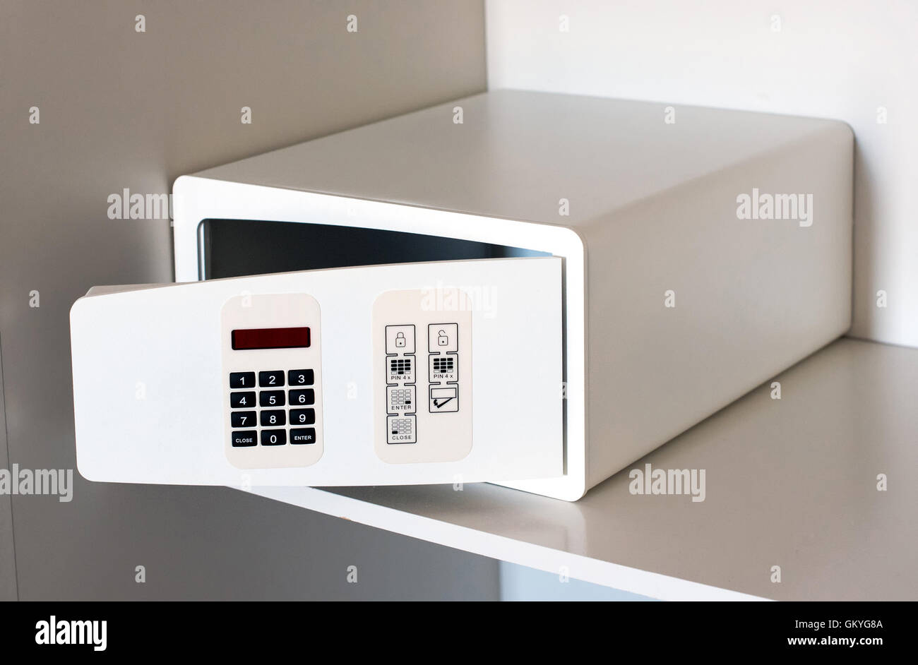 Open empty electronic hotel safe Stock Photo Alamy