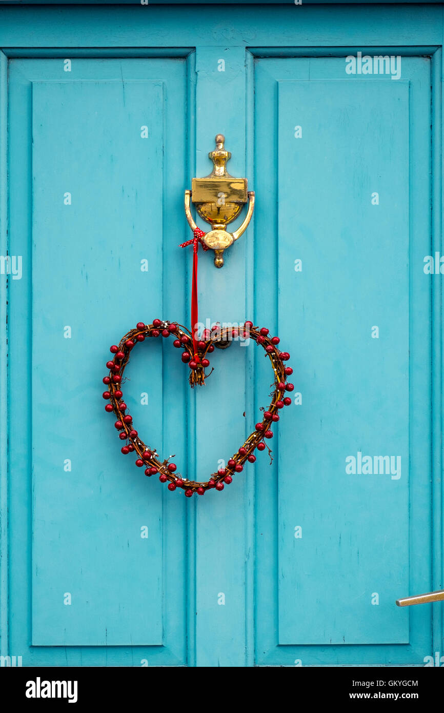 Love heart door wreath Stock Photo