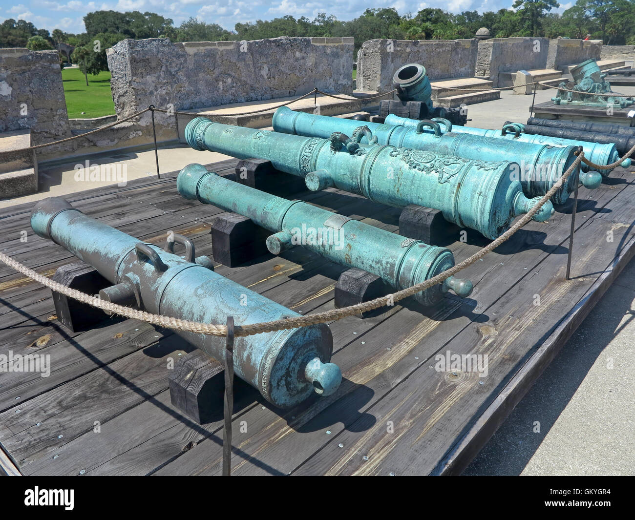 Cannons at the Castillo de San Marcos Fort in St Augustine, Florida. Stock Photo