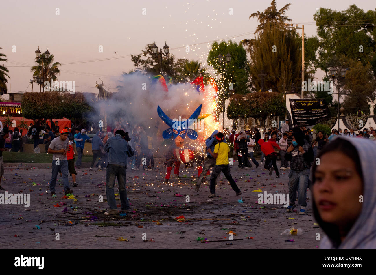 Quema de Toritos (pyrotechnic bulls) during the National Pyrotechnic Festival in Tultepec, Estado de Mexico Stock Photo