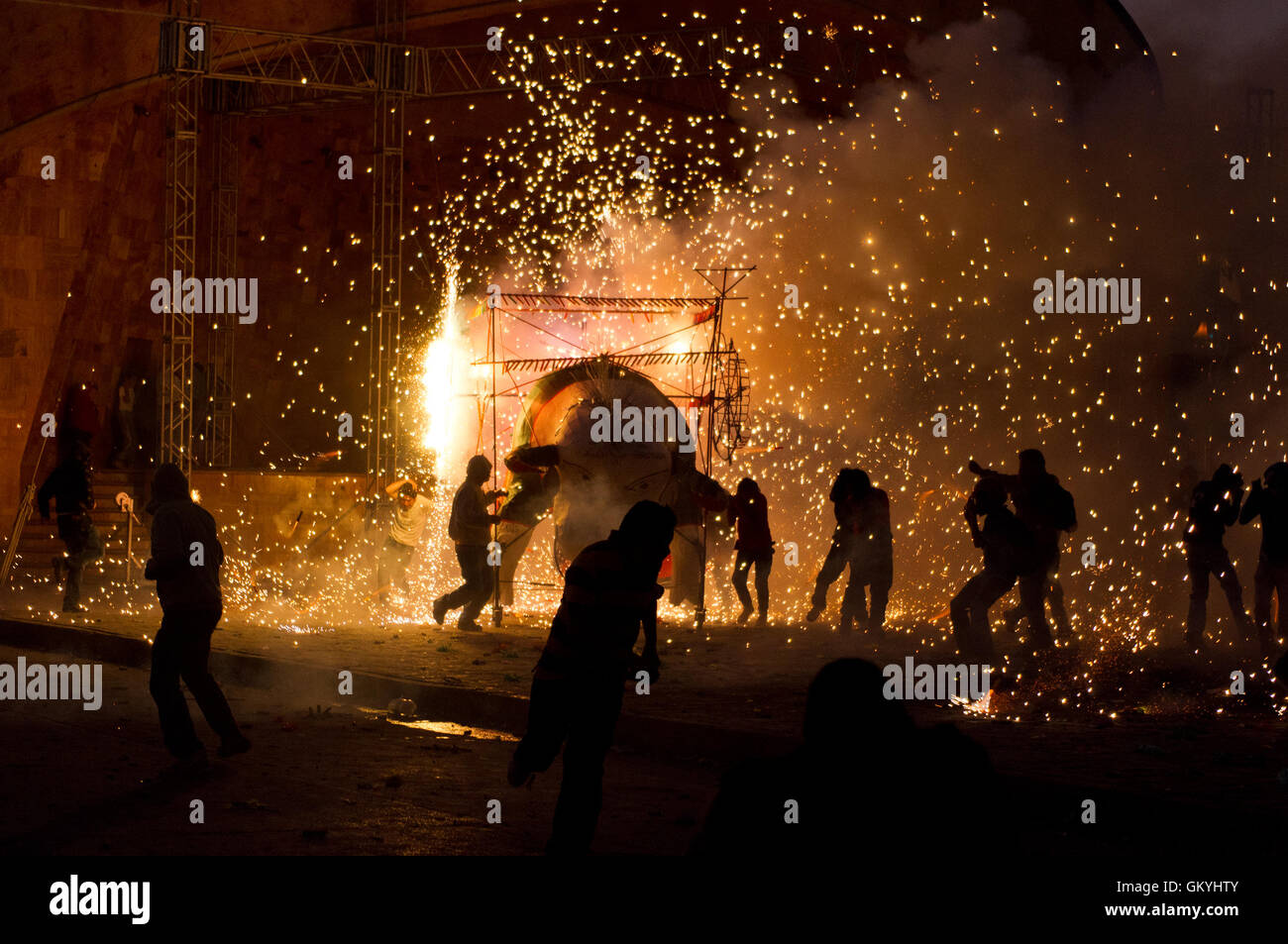 Cardboard bulls (toritos) with pyrotechnics during the National Pyrotechnic Festival in Tultepec, Mexico Stock Photo