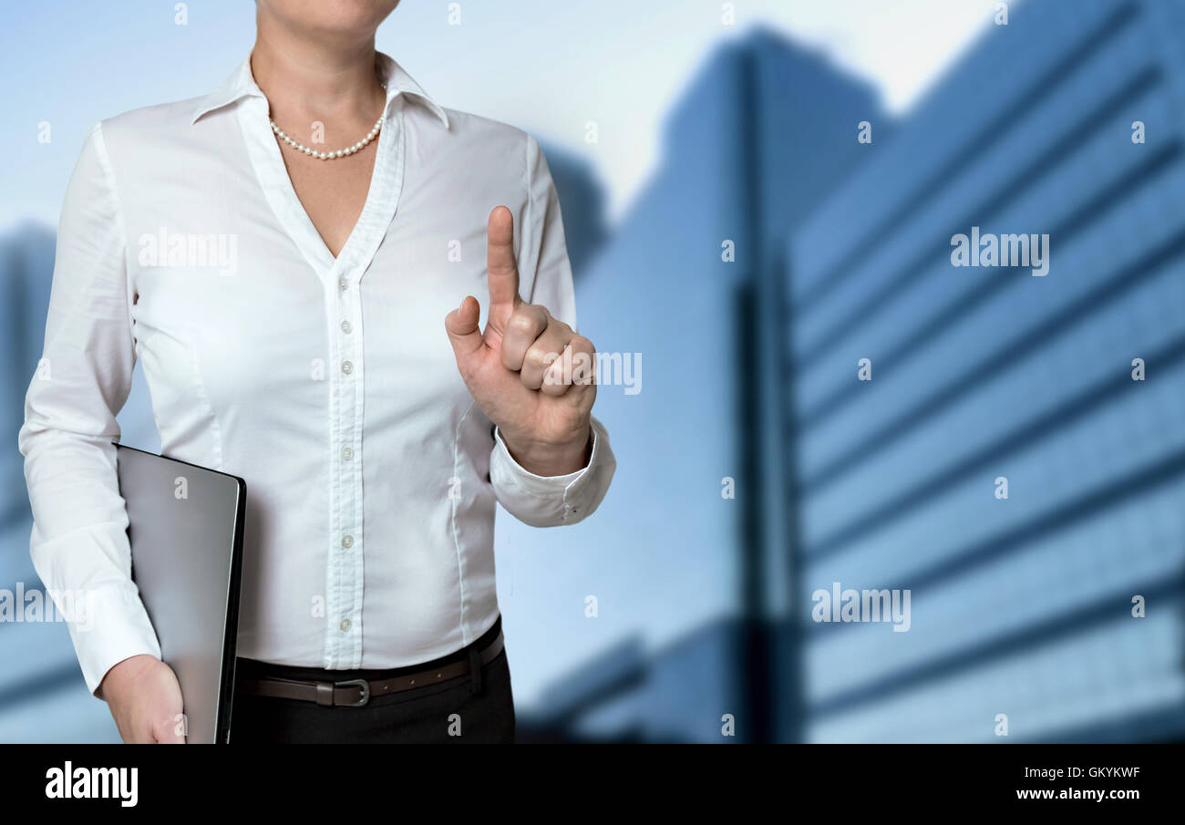 Woman shows finger pointing hi-res stock photography and images - Alamy