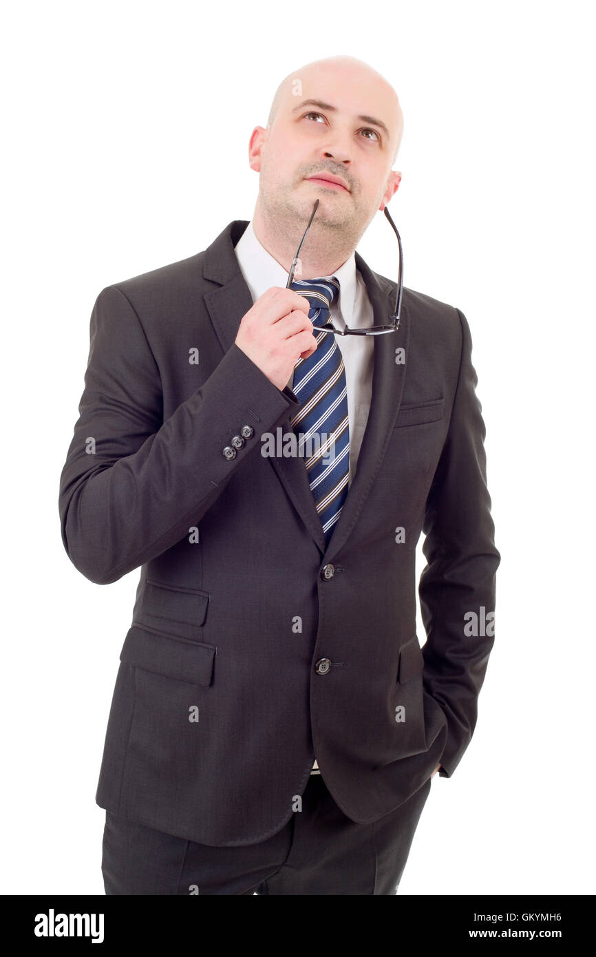 Advertising Man Think young business man thinking, isolated on white Stock Photo - Alamy
