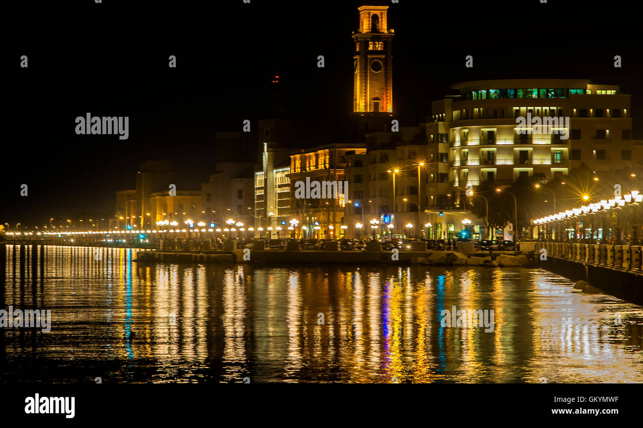 Bari night seafront and city lights Stock Photo