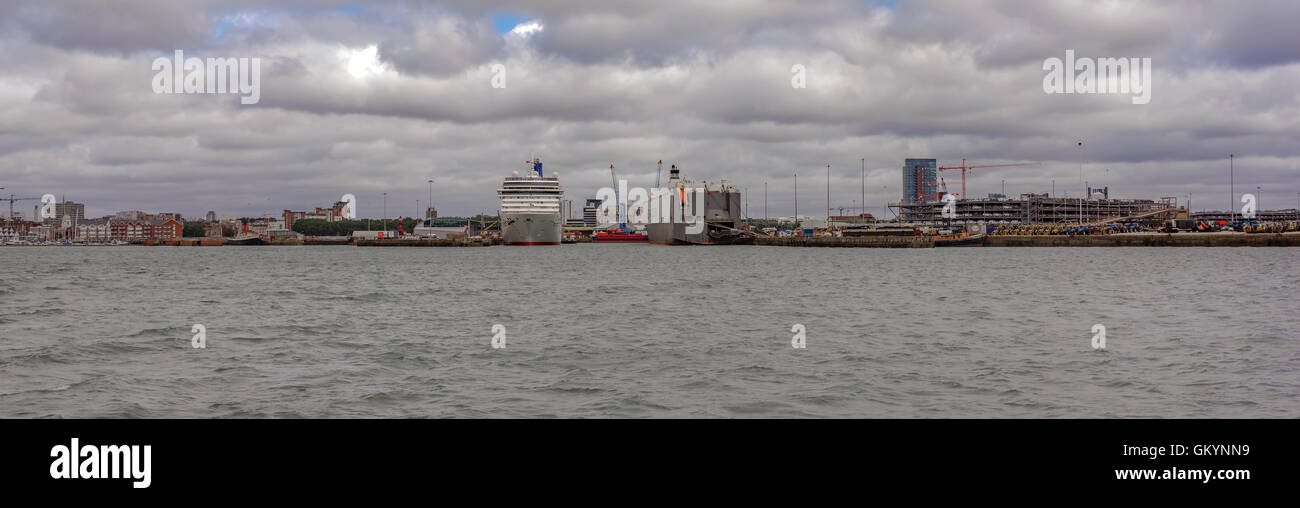 Southampton docks and Waterfront. Cruise ship Arcadia is moored up and ...