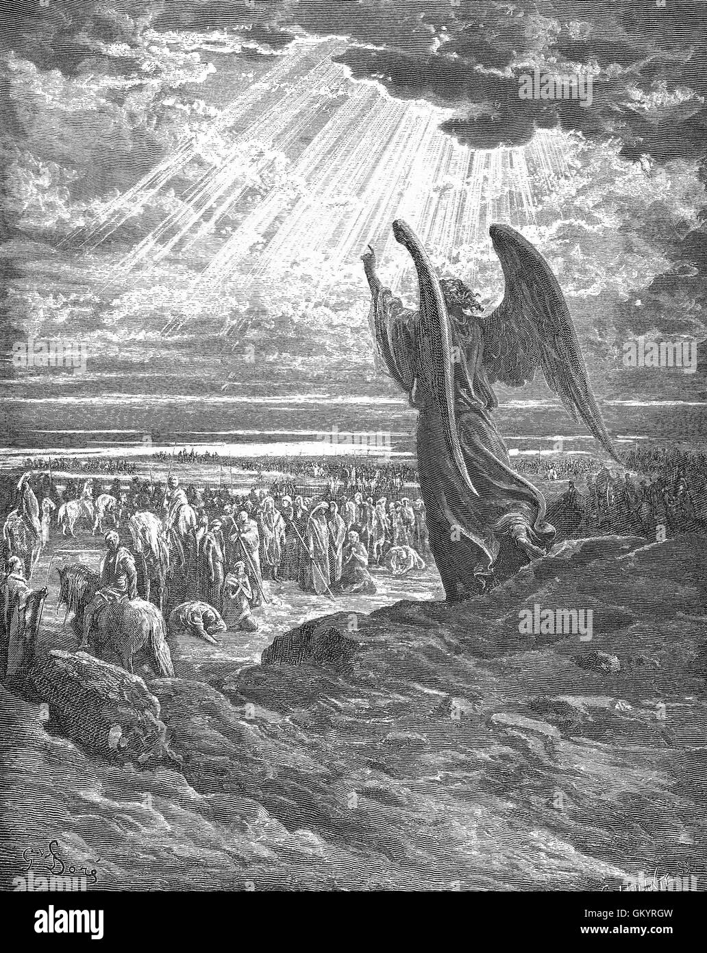 Engraving of The Angel Appearing to Joshua by Gustave Doré Stock Photo