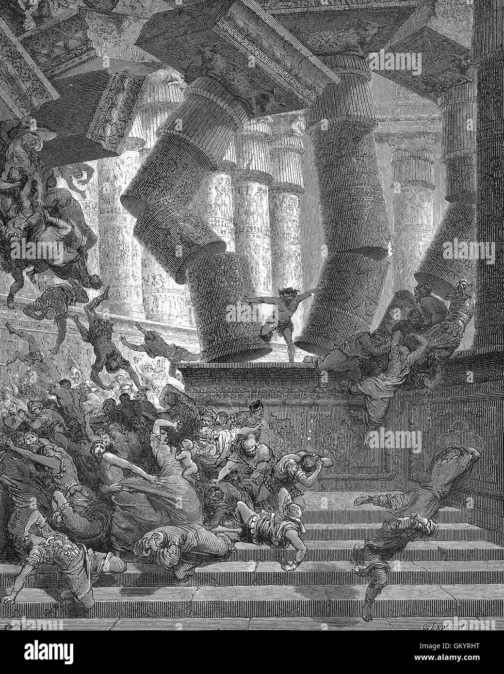 Engraving of The Death of Samson by Gustave Doré Stock Photo - Alamy