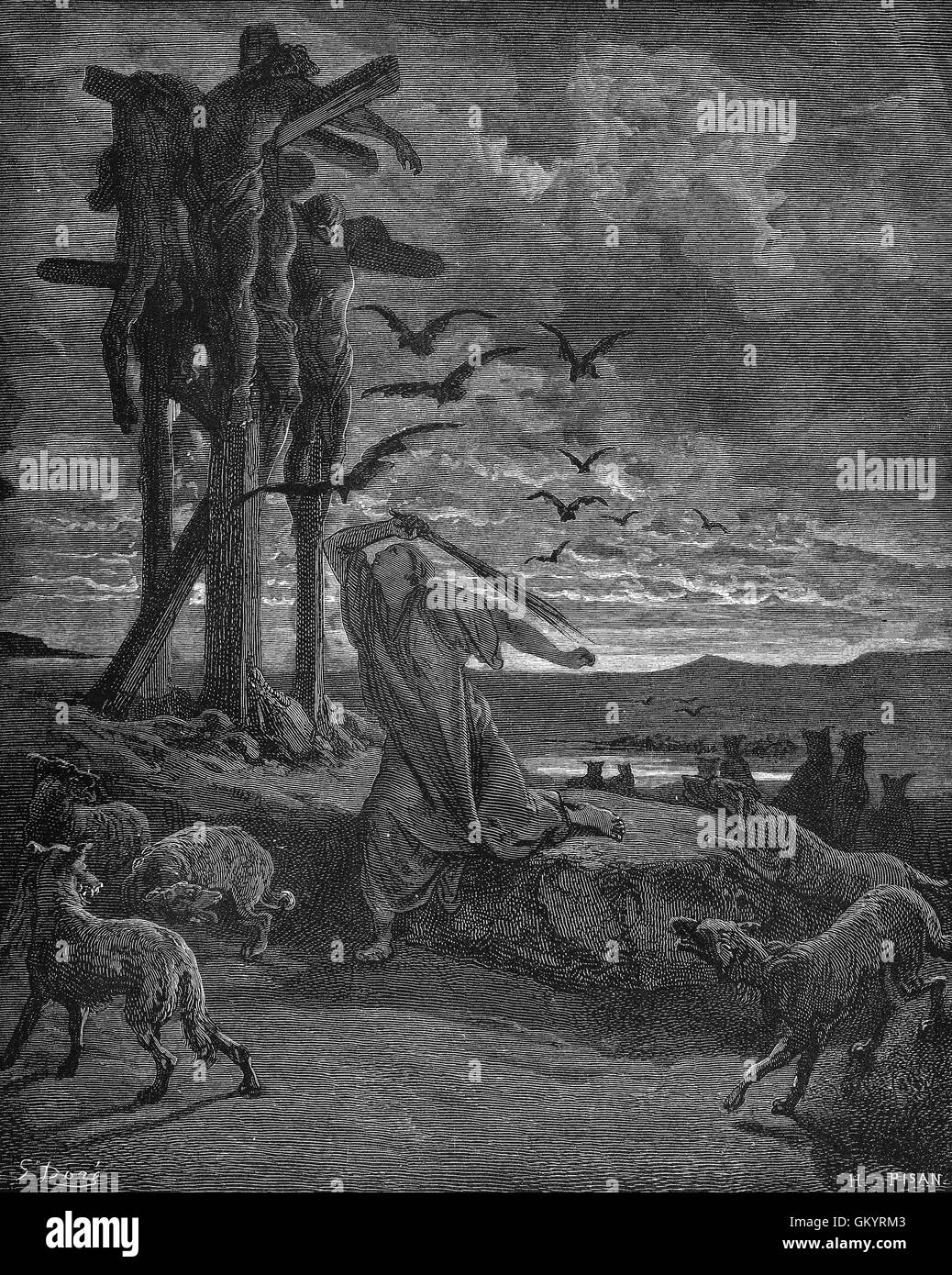 Engraving of Rizpah's Kindness Unto the Dead by Gustave Doré Stock ...