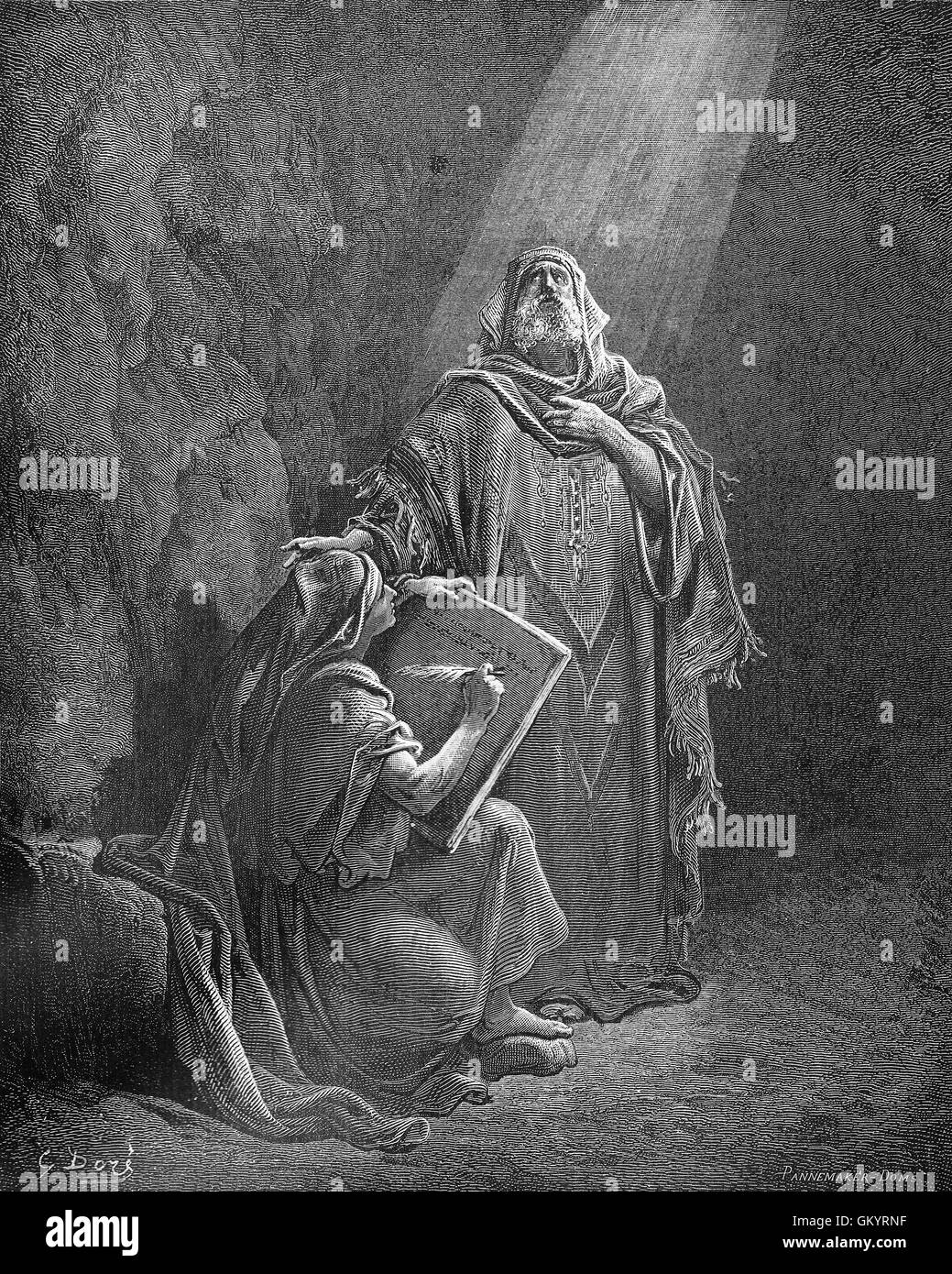 Engraving of Baruch Writing Jeremiah's Prophecies by Gustave Doré Stock ...