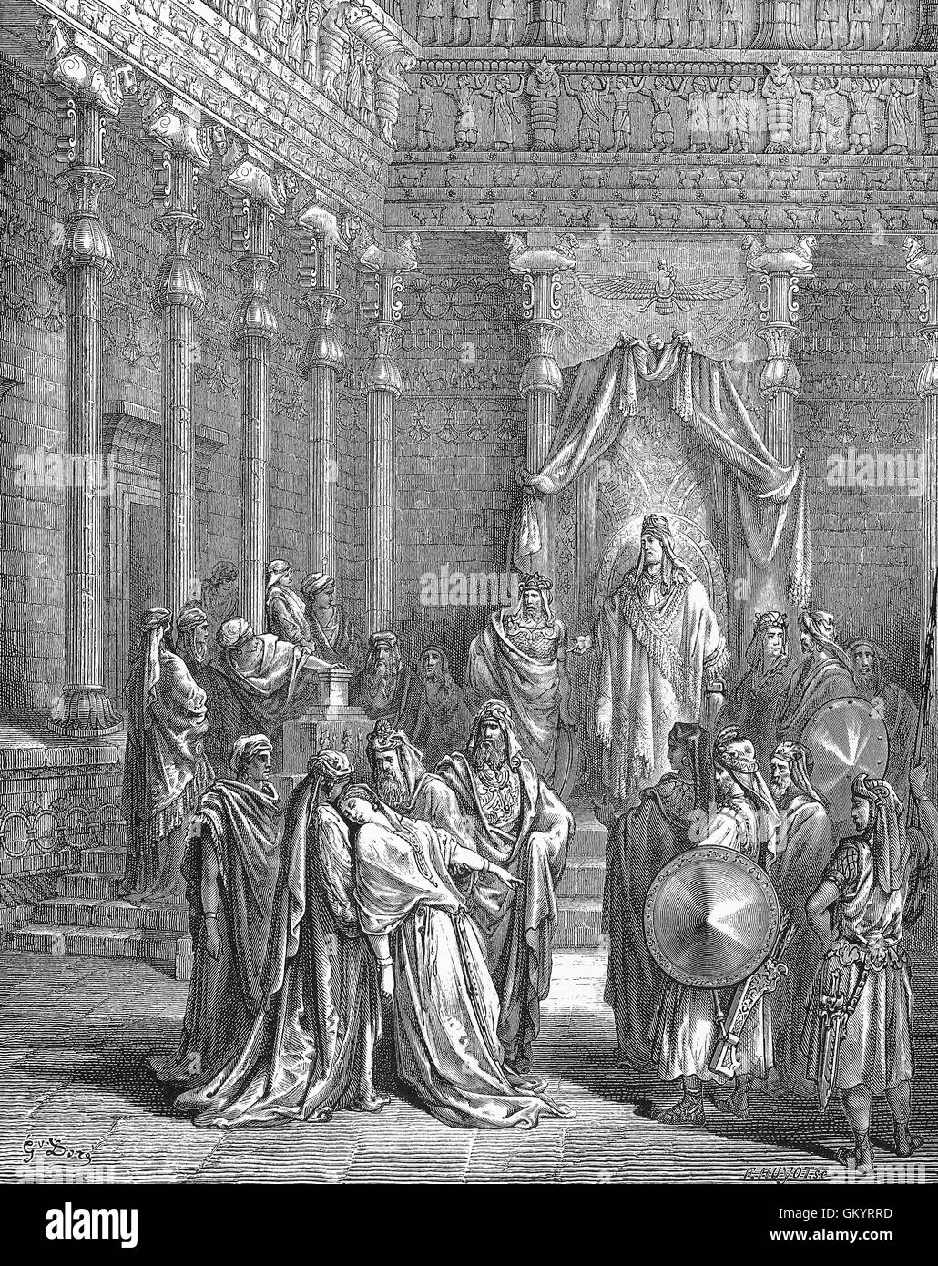 Engraving of Esther Before The King by Gustave Doré Stock Photo