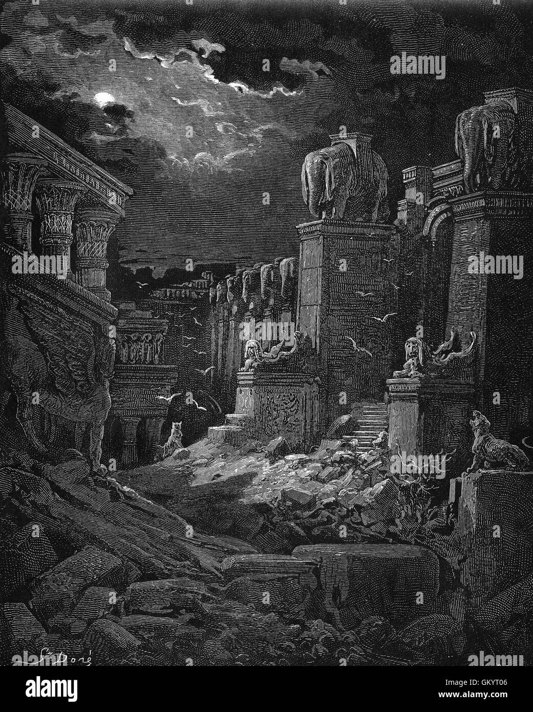 Engraving of Babylon Fallen by Gustave Doré Stock Photo
