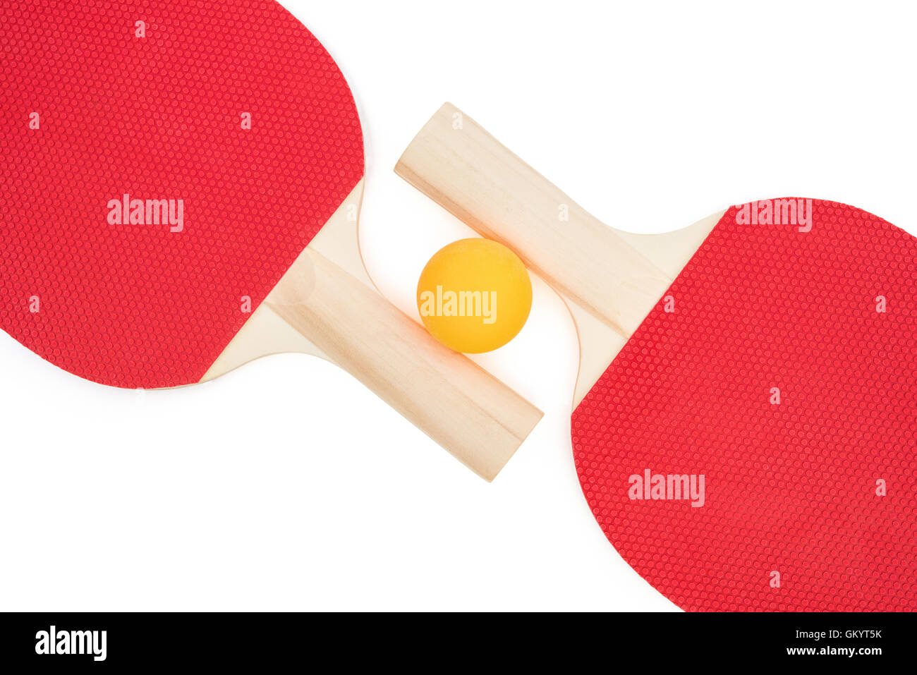 pingpong racket and a ball on white with clipping path Stock Photo