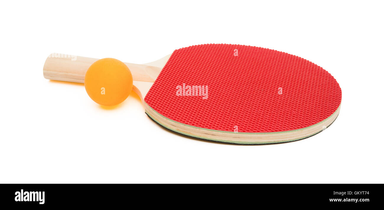 pingpong racket and a ball on white with clipping path Stock Photo