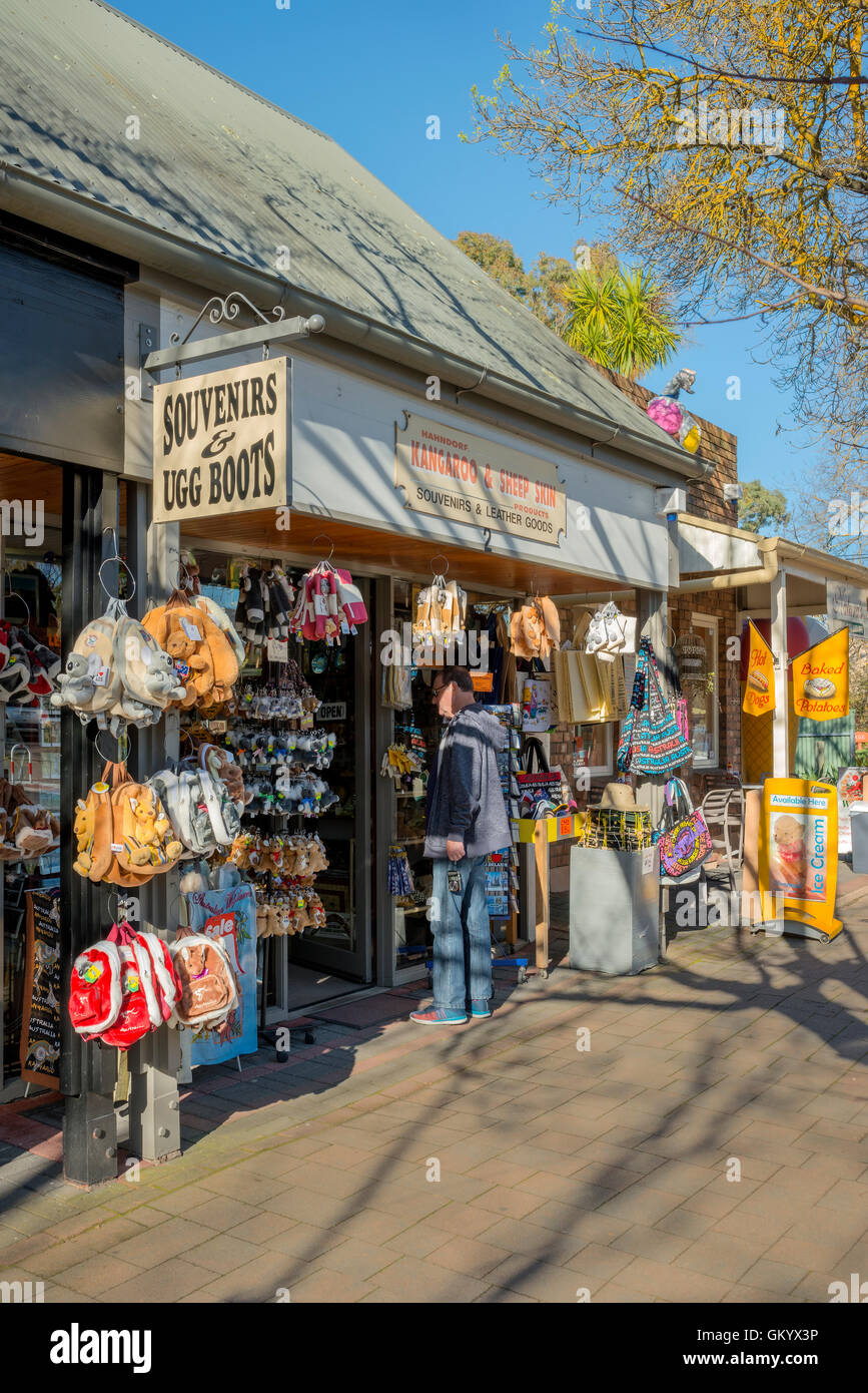 Souvenir shopping in Hahndorf, in South Australia's picturesque Adelaide Hills. Stock Photo