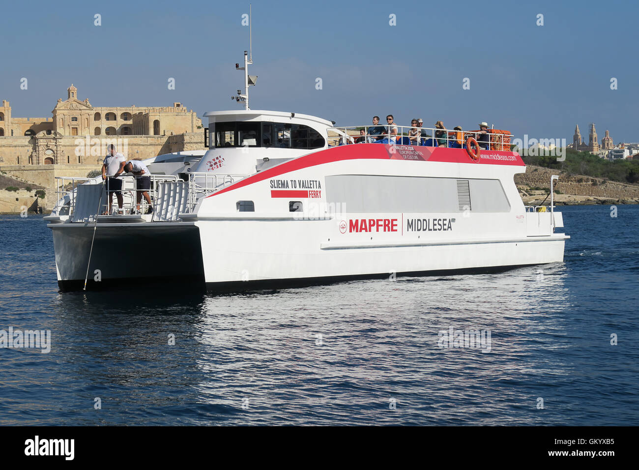 VALLETTA, MALTA. AUGUST 03, 2016: Sliema Valletta ferry approaching dock. Stock Photo