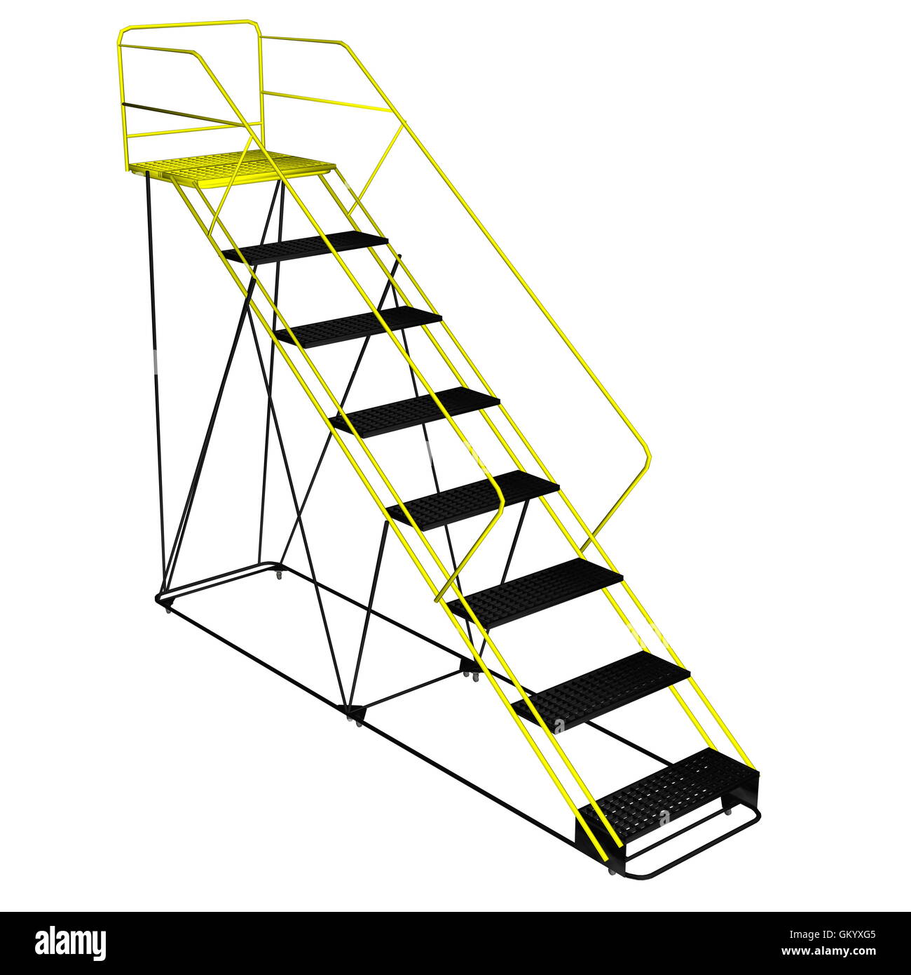 Ladder with platform isolated in white background - 3D render Stock