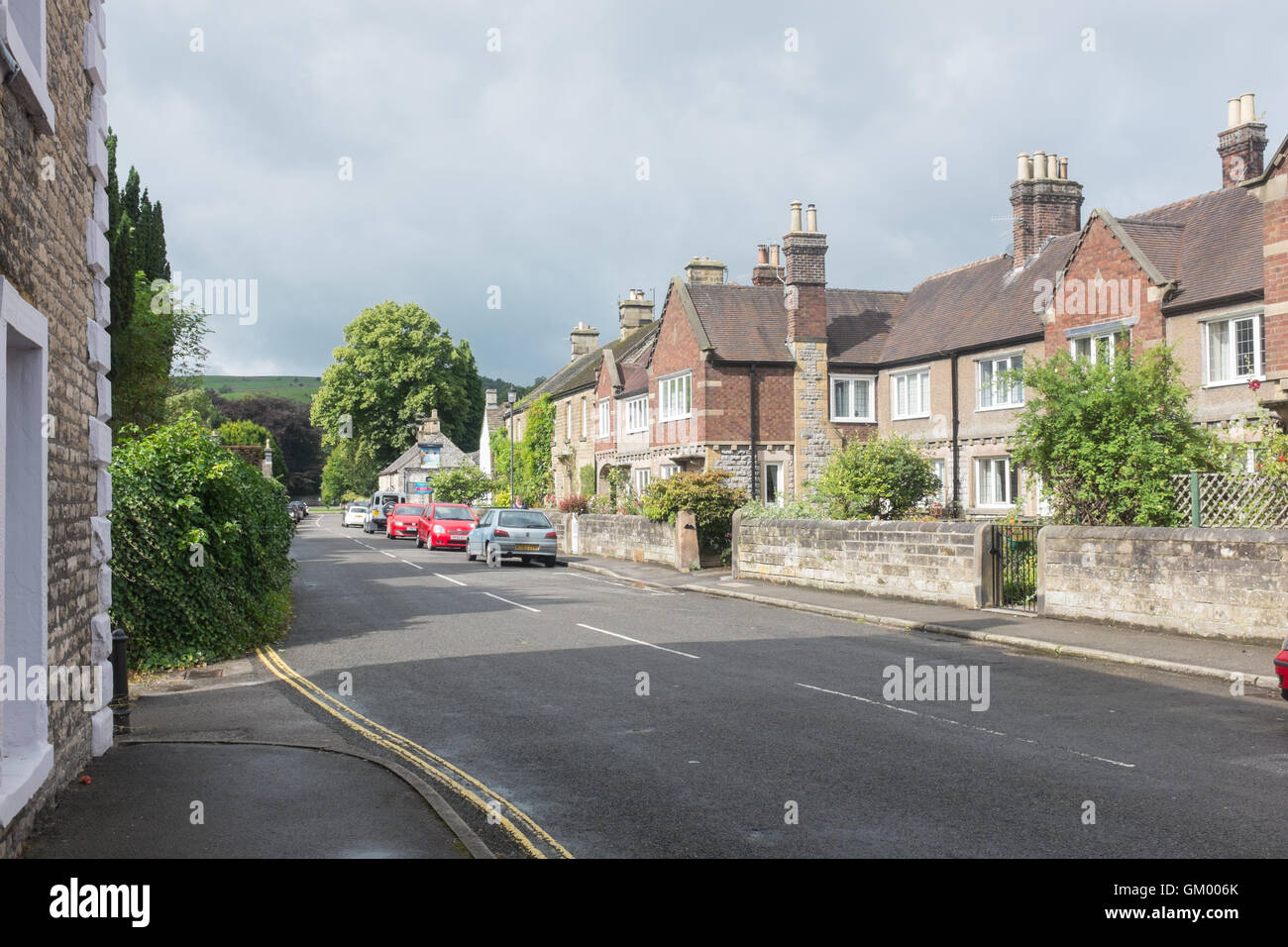 Residential road in the Peak District village of Ashford in the Water Stock Photo