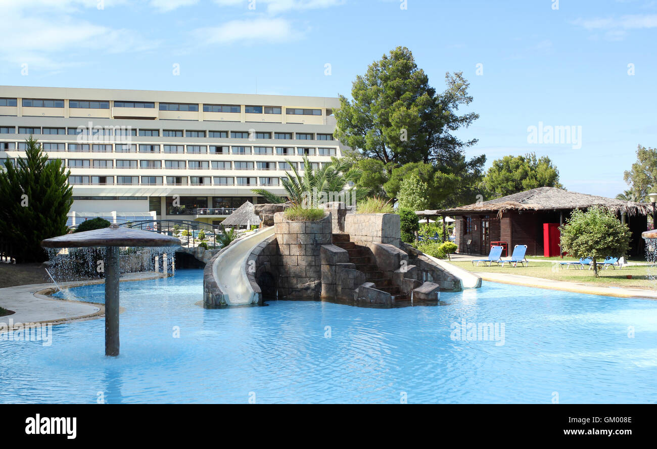 resort with swimming pool summer vacation scene Stock Photo