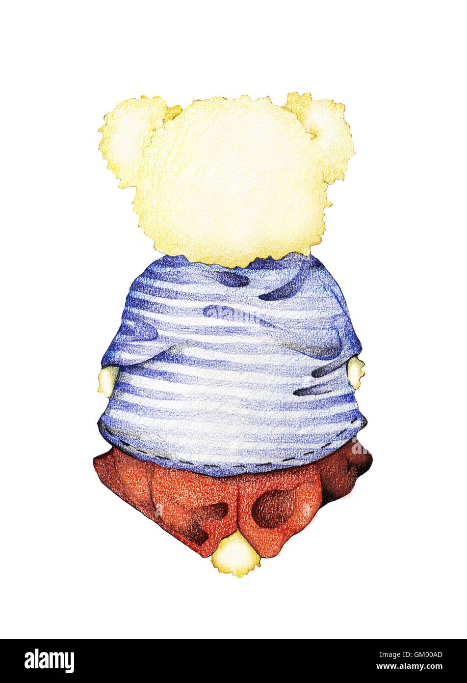 Hand Drawn Back View Of Cute Teddy Bear In Striped Sailor Shirt
