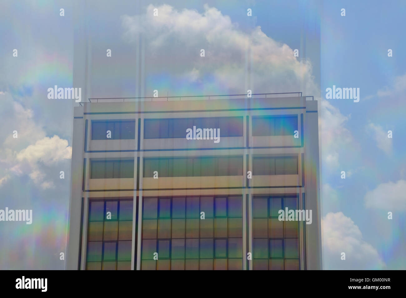 Modern building exterior motion blur through prism. Abstract