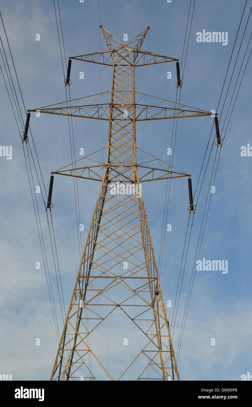Transmission tower electricity pylon steel industrial structure and power lines Stock Photo Alamy