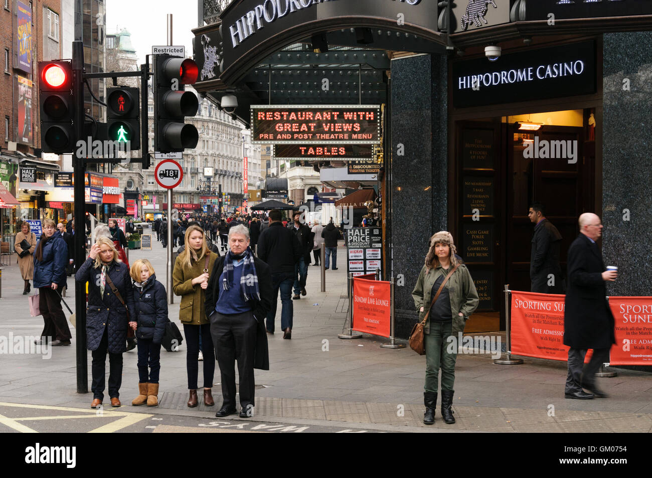 London Hippodrome casino is located at the corner of Charing Cross Road and Cranbourn Street leading to Leicester Square. Stock Photo
