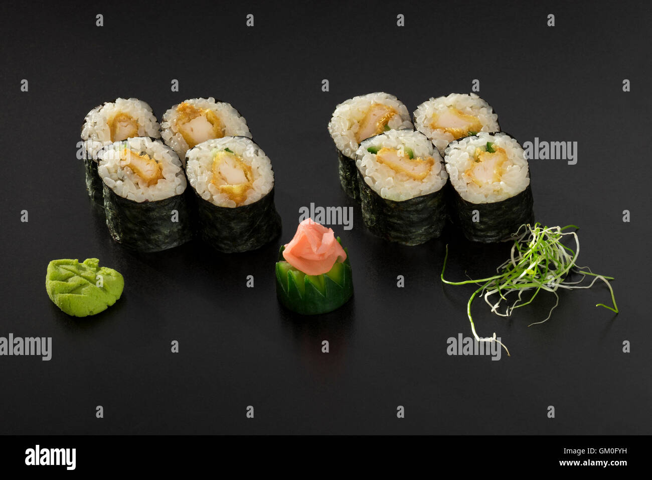 fresh made Japanese sushi rolls with cucumbers Stock Photo