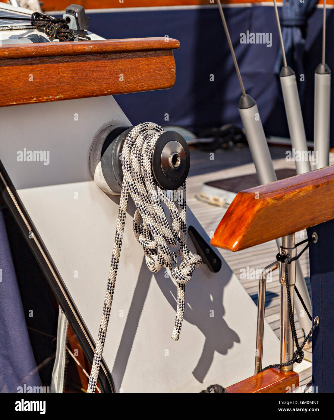 Image of a boat winch with rope Stock Photo Alamy
