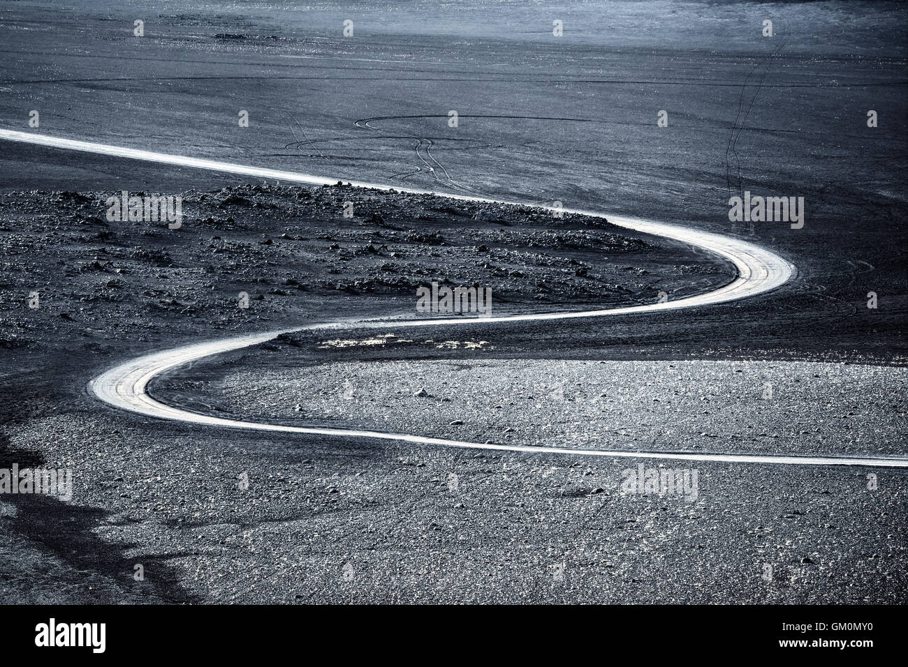 road through the lava desert in Landmannalaugar, Fjallabak Nature Reserve, Rangárþing ytra, Iceland, Europe Stock Photo
